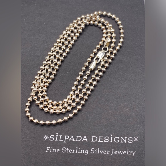 Silpada VERY RARE VHTF Sterling 3MM Bead Ball Necklace - 30” long -Made in Italy - Picture 2 of 11